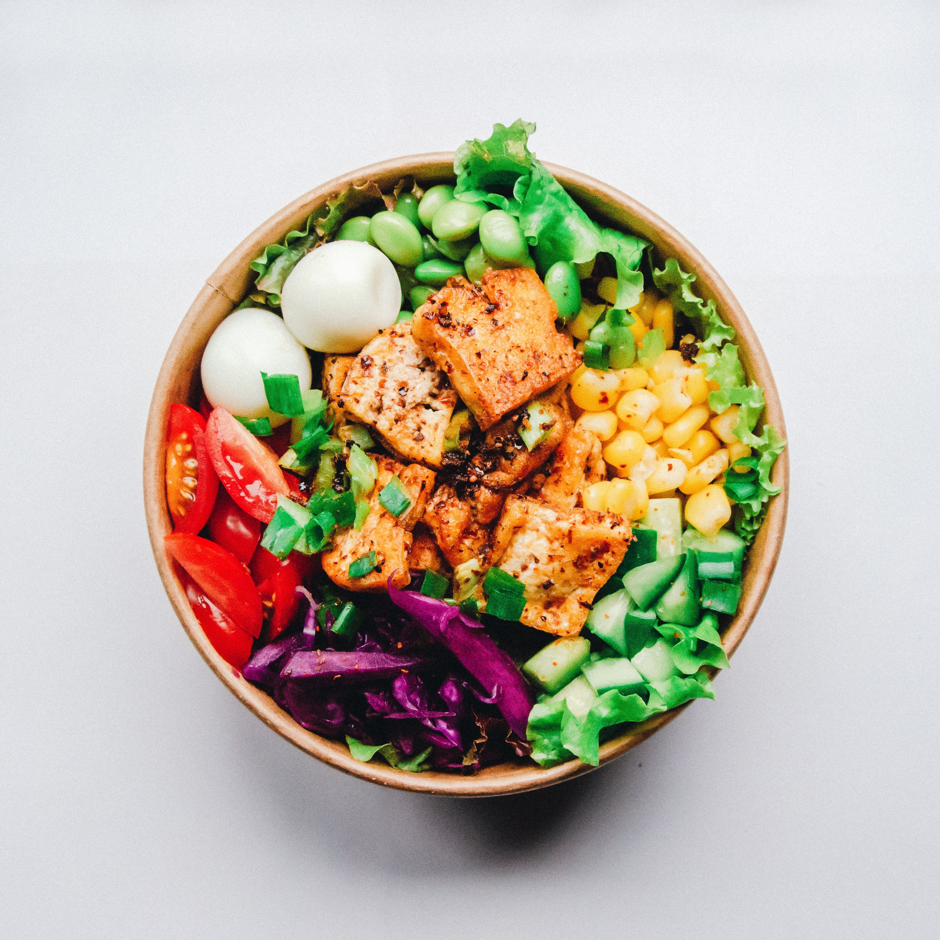 bowl with Pork and fresh salads